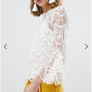 River Island White All Over Lace Top Blouse
